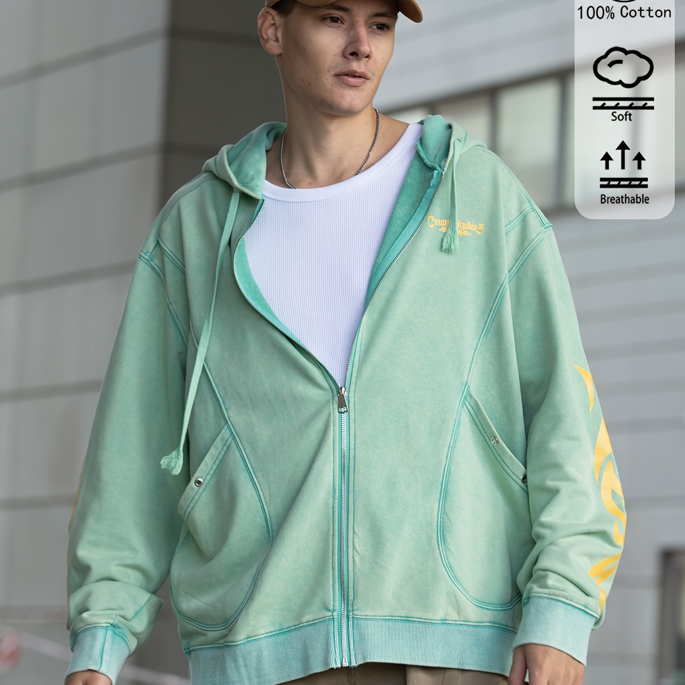 A Casual Long-sleeved For Men Made From, Featuring A Zipper And Pockets, Perfect For And Fall , Soft And Breathable