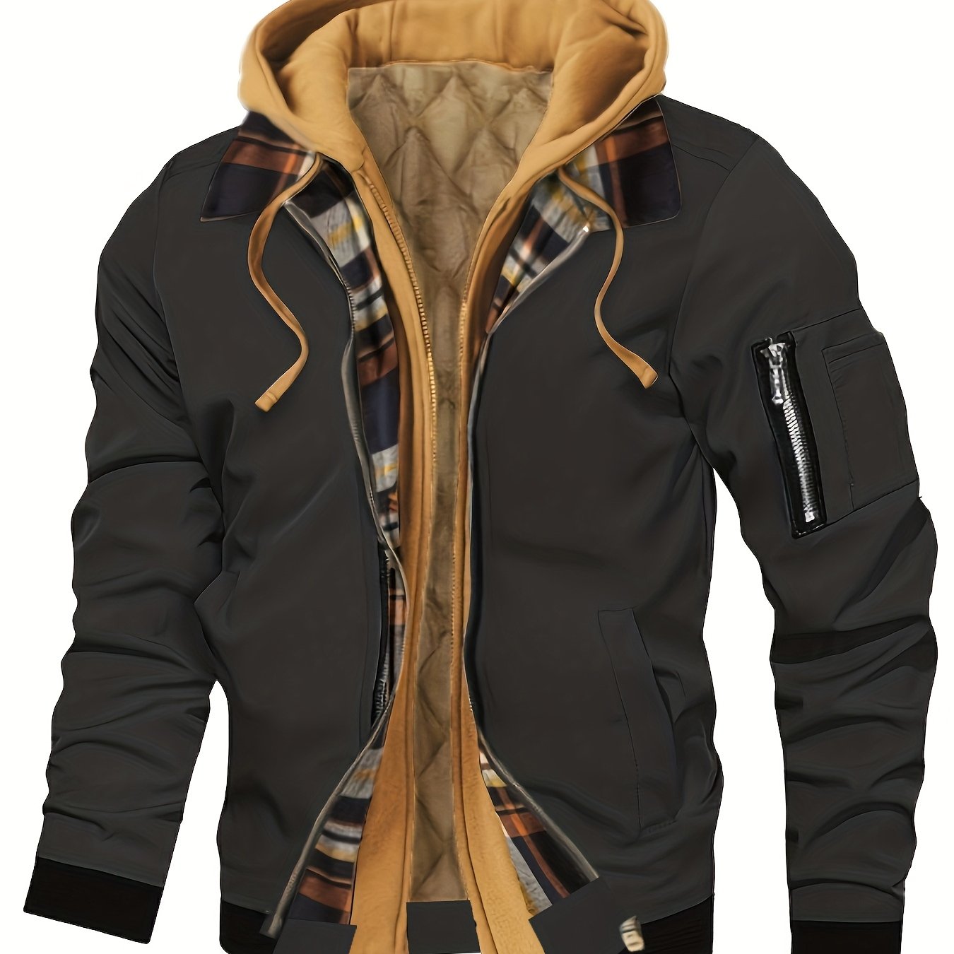 E-shop OBM Herren Winter Neue koreanische Kapuzenjacke, lässige und trendige Oberbekleidung, Unifarben, formeller Stil, mit Reißverschlussdetails