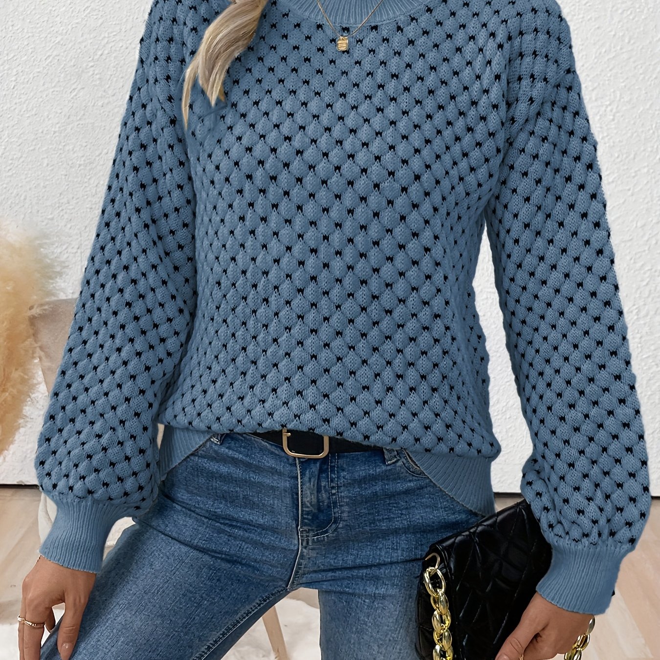 Autumn/winter Women's Elegant Versatile Loose--over Pattern Sweater With Shoulders, Long Sleeves, Casual, Simple, And Soft Pullover