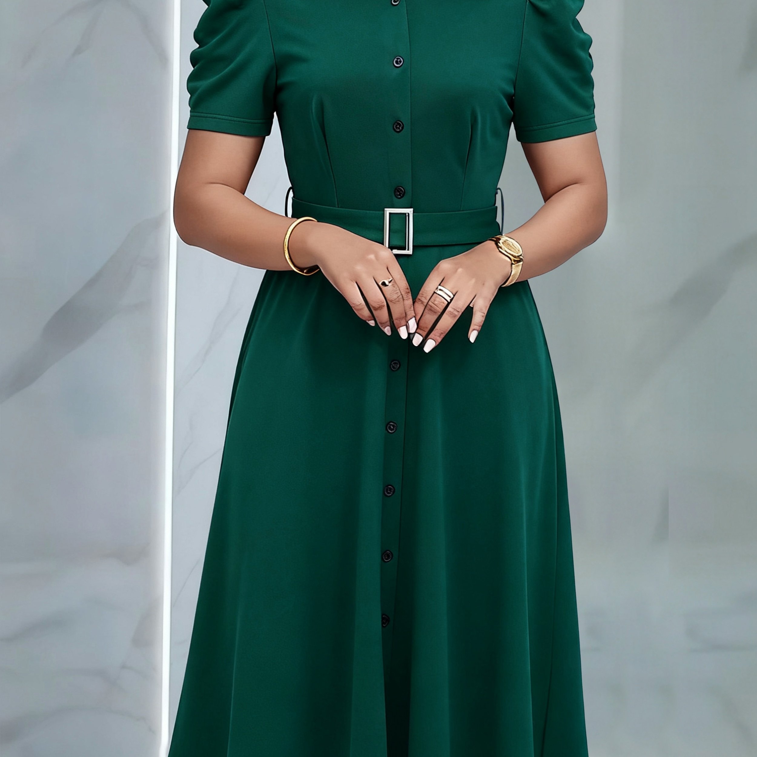 TEMU Women's Dress, Solid Color, Collared, Short Sleeve, Button-front With Tie Hem. Stylish And Elegant, Suitable For , Dates, Parties, And Commuting