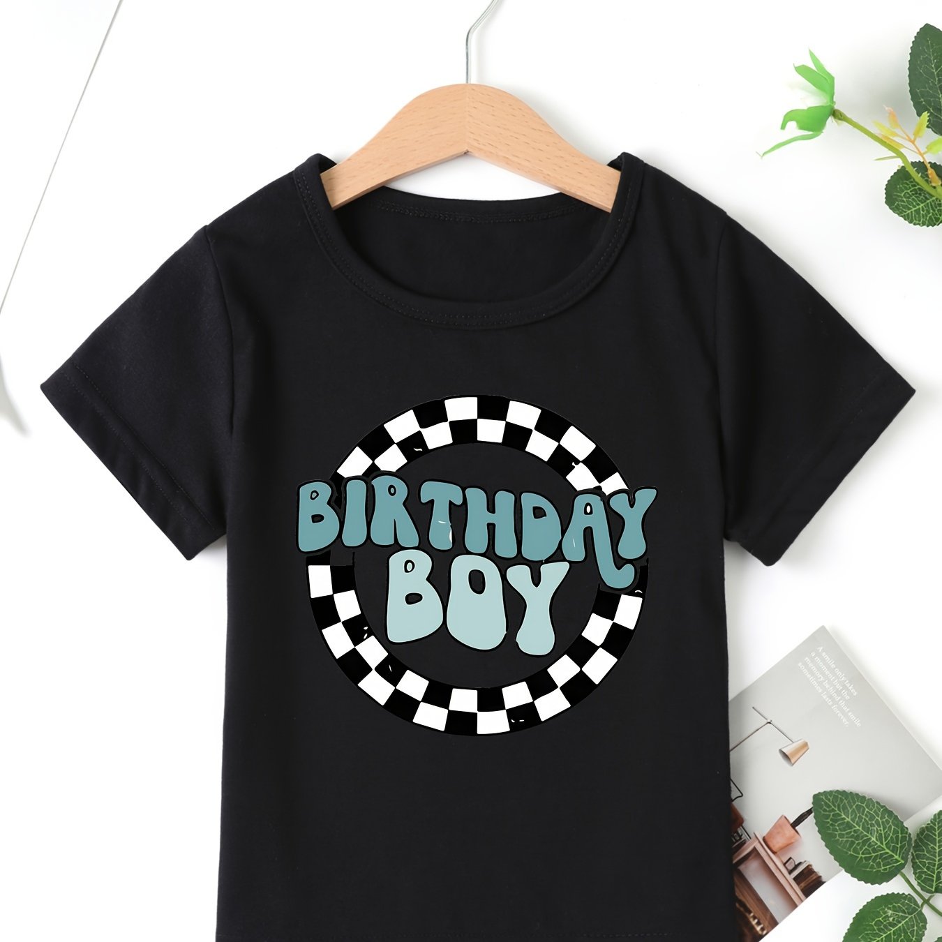Black And White Checkered Birthday Boy Letter Print Kids' Birthday T-shirt