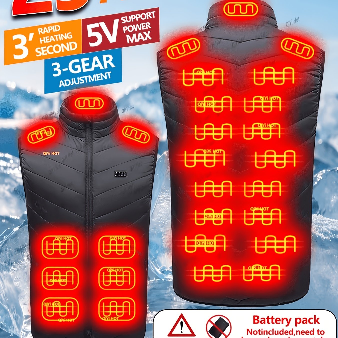 Image of Winter Heated Vest With 3- Temperature Control, Usb Port, 4 Heating , Carbon Fiber Heating Elements. Suitable For Winter Cold Protection, Outdoor Camping, Fishing, And Skiing. Power Bank Not Included
