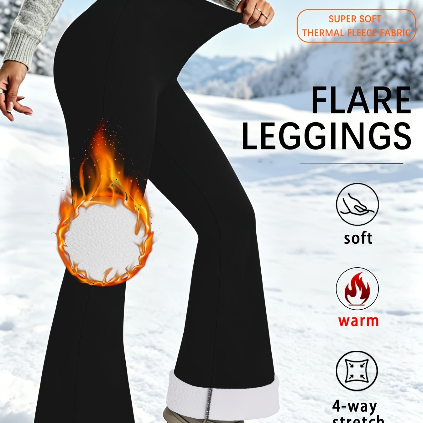 TEMU Women's Thick Soft -lined Flare Leggings, High Waisted Tummy Control Workout Running Yoga Thermal Warm Pants For