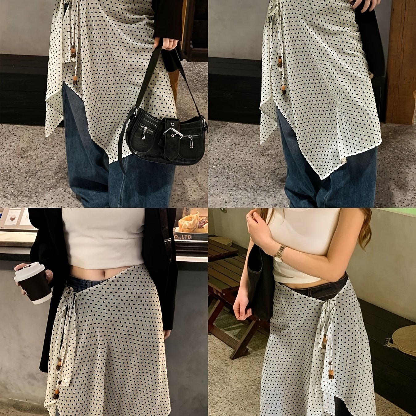 TEMU 한국 스타일 폴카 도트 랩 스커트, 불규칙 디자인, 레이어링 힙 커버, 다용도