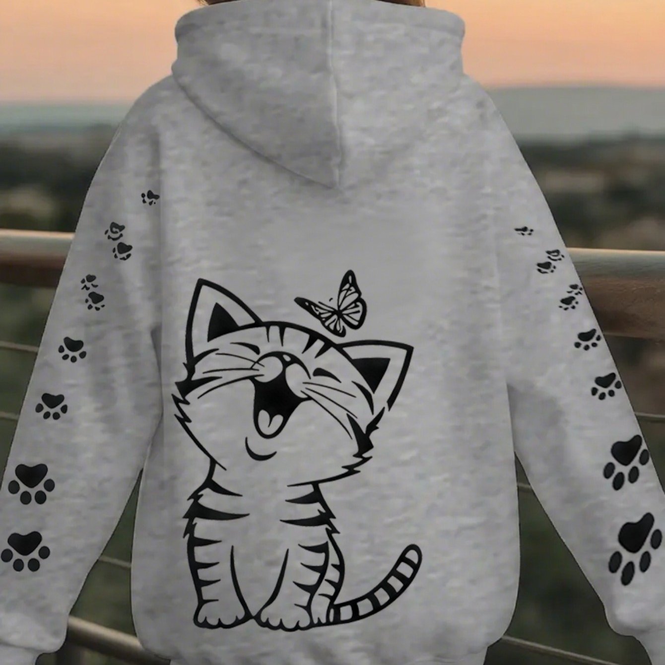 TEMU Kitten Cat Paw" Pattern & Suitable For Women & Ladies & Mothers & Casual Zip-up Hoodie, Fashionable Sporty Jacket, Long-sleeve Machine-washable