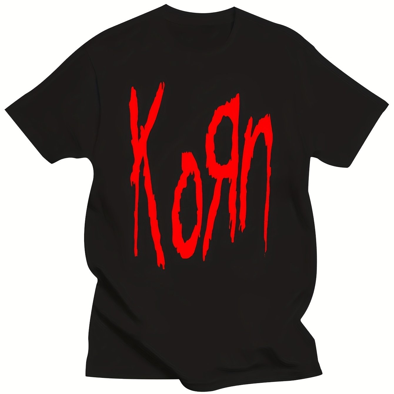 TEMU Men Classic Heavy T-shirt - 100% Cotton, Black With Red Print, Casual Crew Neck, Short Sleeve, Wear, Machine Washable, Casual Wear | Crew Neck Tee | Cotton Fabric, Plus Size