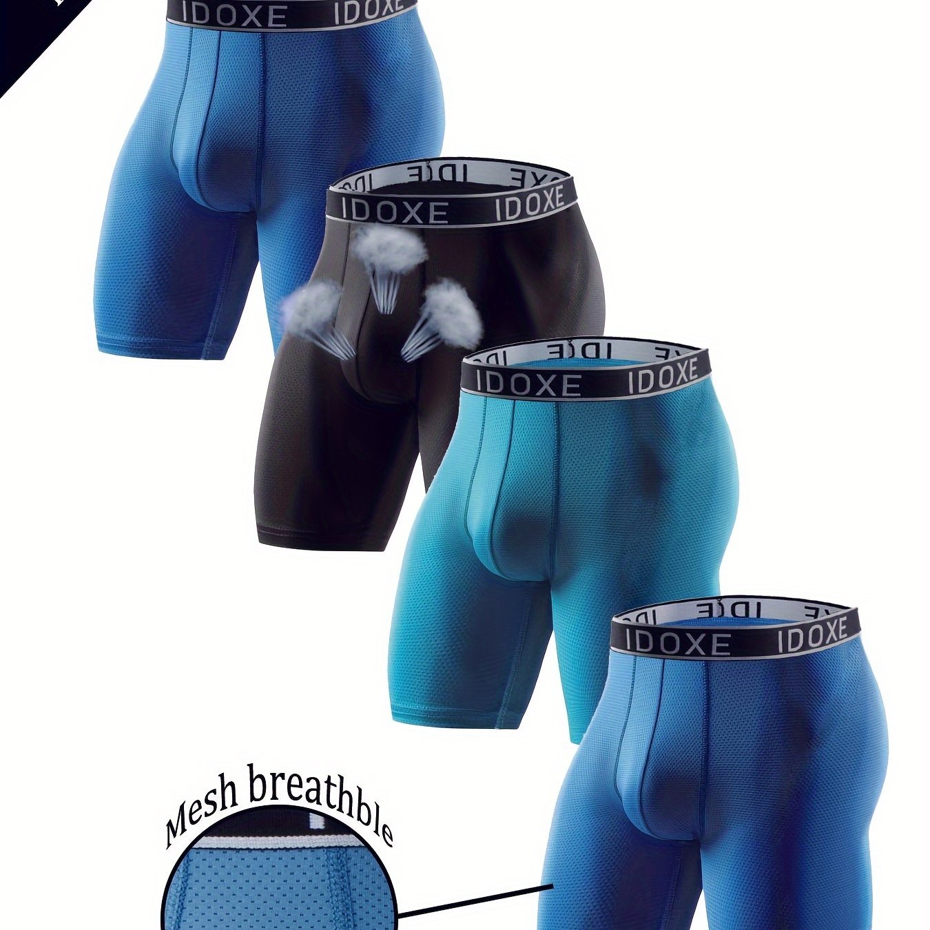 4pcs Men' Color Mesh Breathable Quick- Soft Comfortable Boxer Briefs, Set, Plus Size