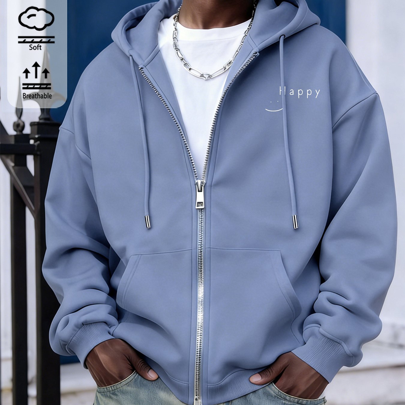 Autumn Zip-up Hooded Sweatshirt Men's Lightweight Jacket With Drawstring Hood, Front Pockets, Street Style, Loose Long-sleeve Casual Coat, Local Warehouse Shipping