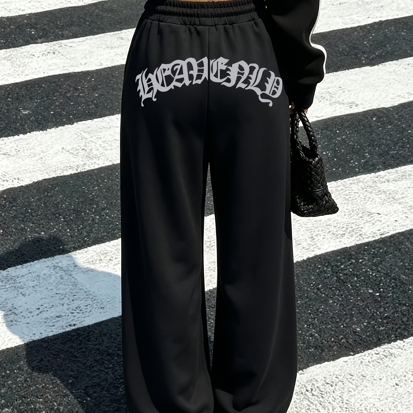 TEMU Women's Gothic Floral Print Vintage Casual Wide-leg Sweatpants, Comfortable Hip-hop Y2k Simple Versatile Street Style, Women's Sweatpants