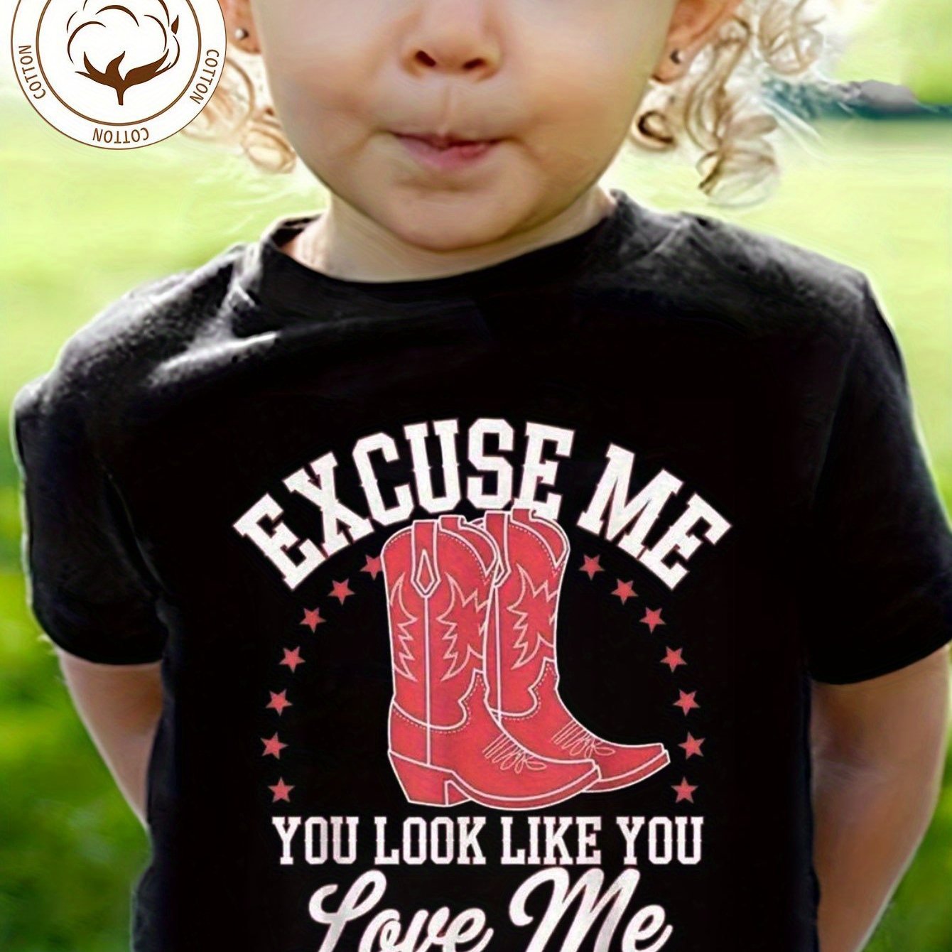 Girls " Me, You Look Love Me"print 100% Cotton Short Sleeve T-shirt, Comfy Casual Tees For Girls Summer