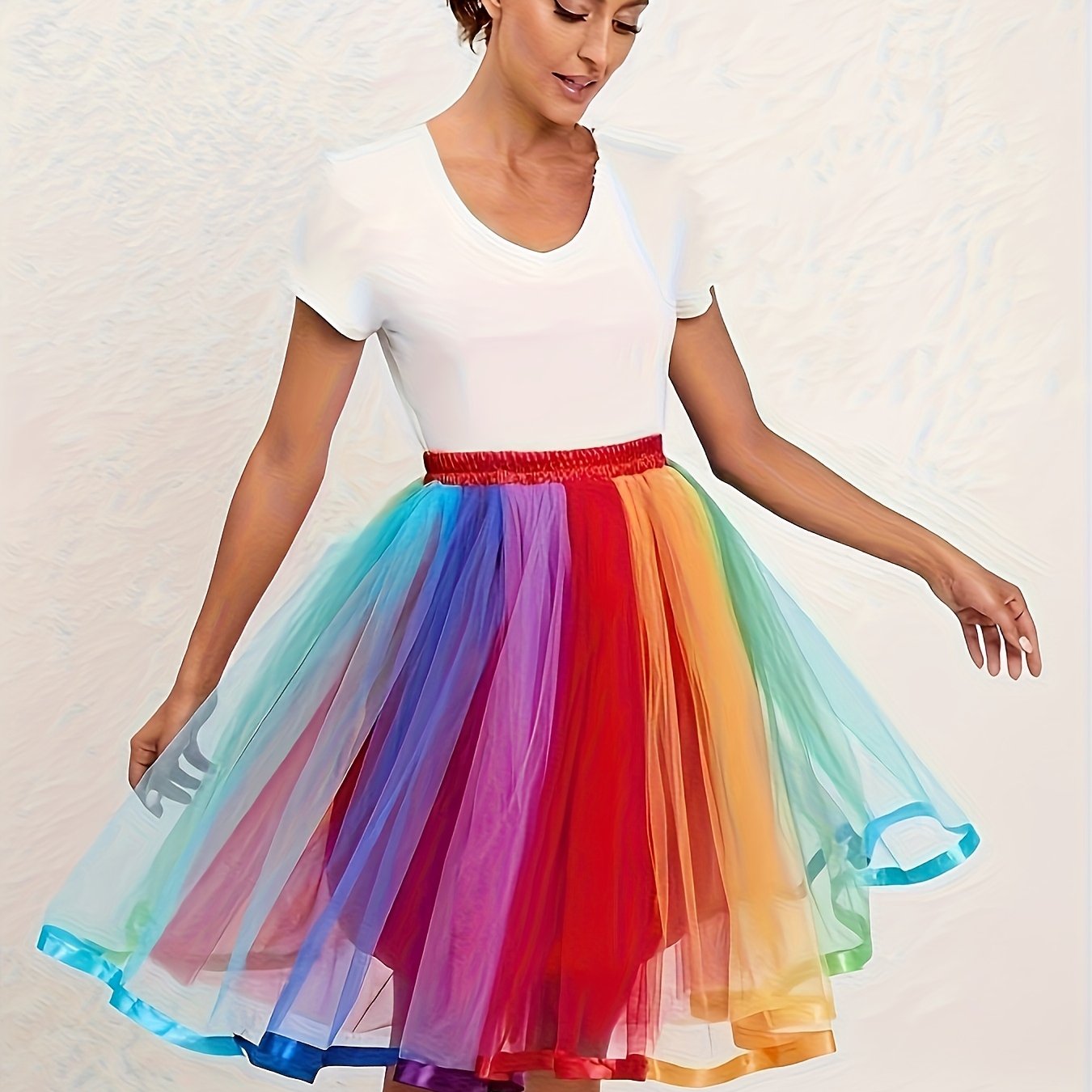Halloween Rainbow Puffy Skirt, Multi-functional Elastic Waist Skirt, Spring And Summer Clothing, Women's Wear