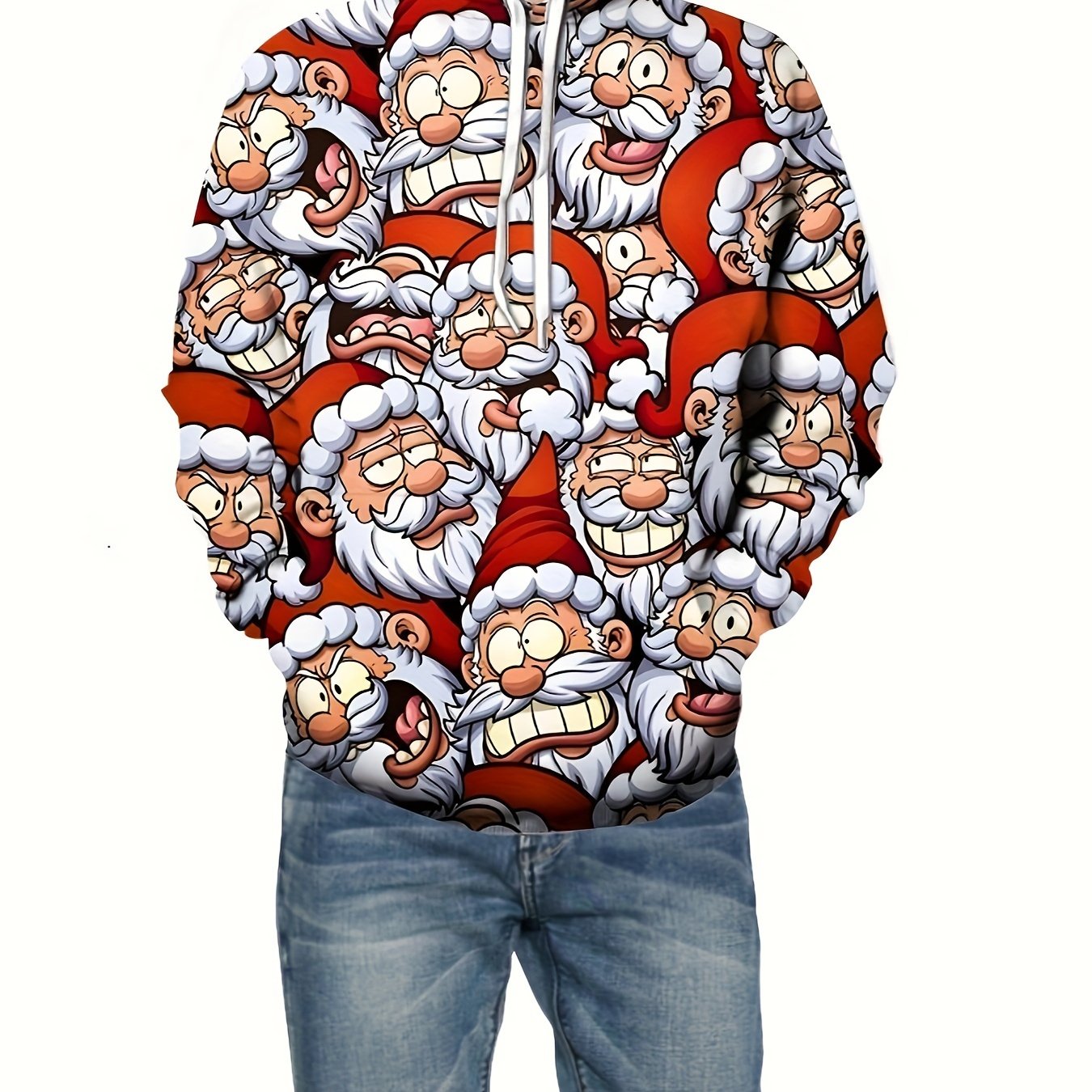 TEMU Men's Casual Santa Claus Round Neck Hoodie Sweatshirt, Matching Winter Fall Streetwear, As Gift