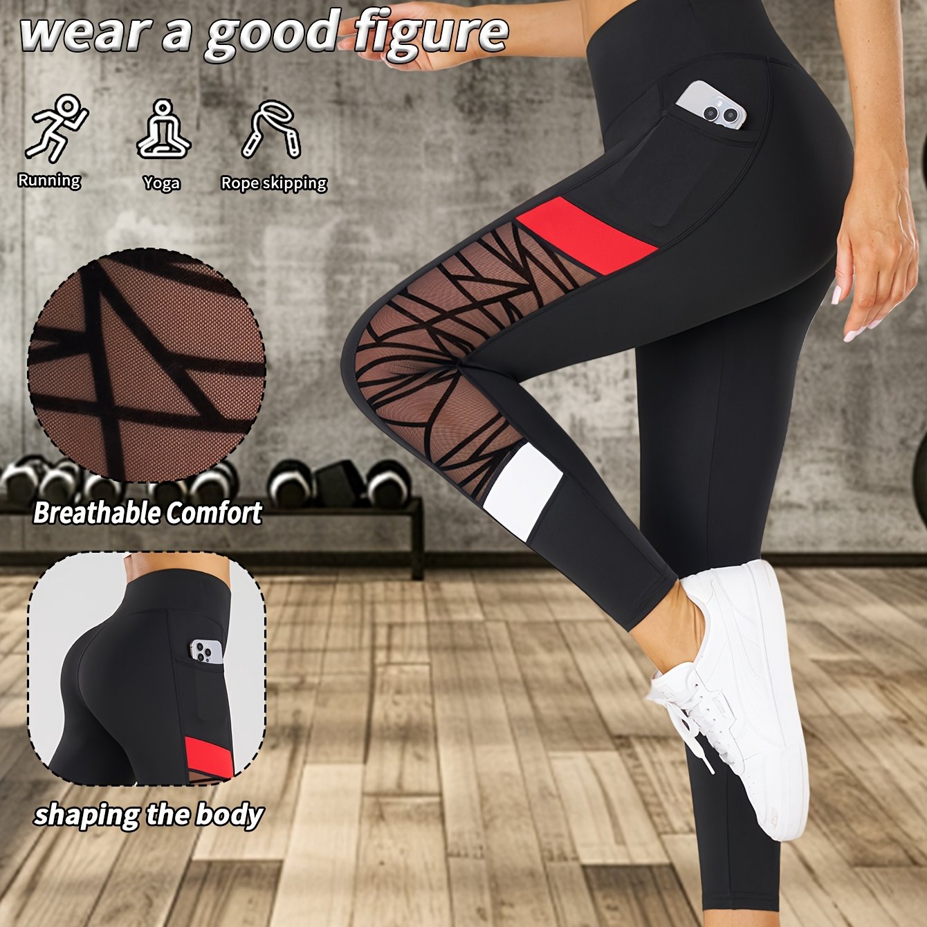 TEMU Pantalones de Yoga para Mujer con Malla y Bolsillos, Pantalones de Ejercicio para Fitness al , Leggings Ajustados Glúteos y Reduce Abdomen,