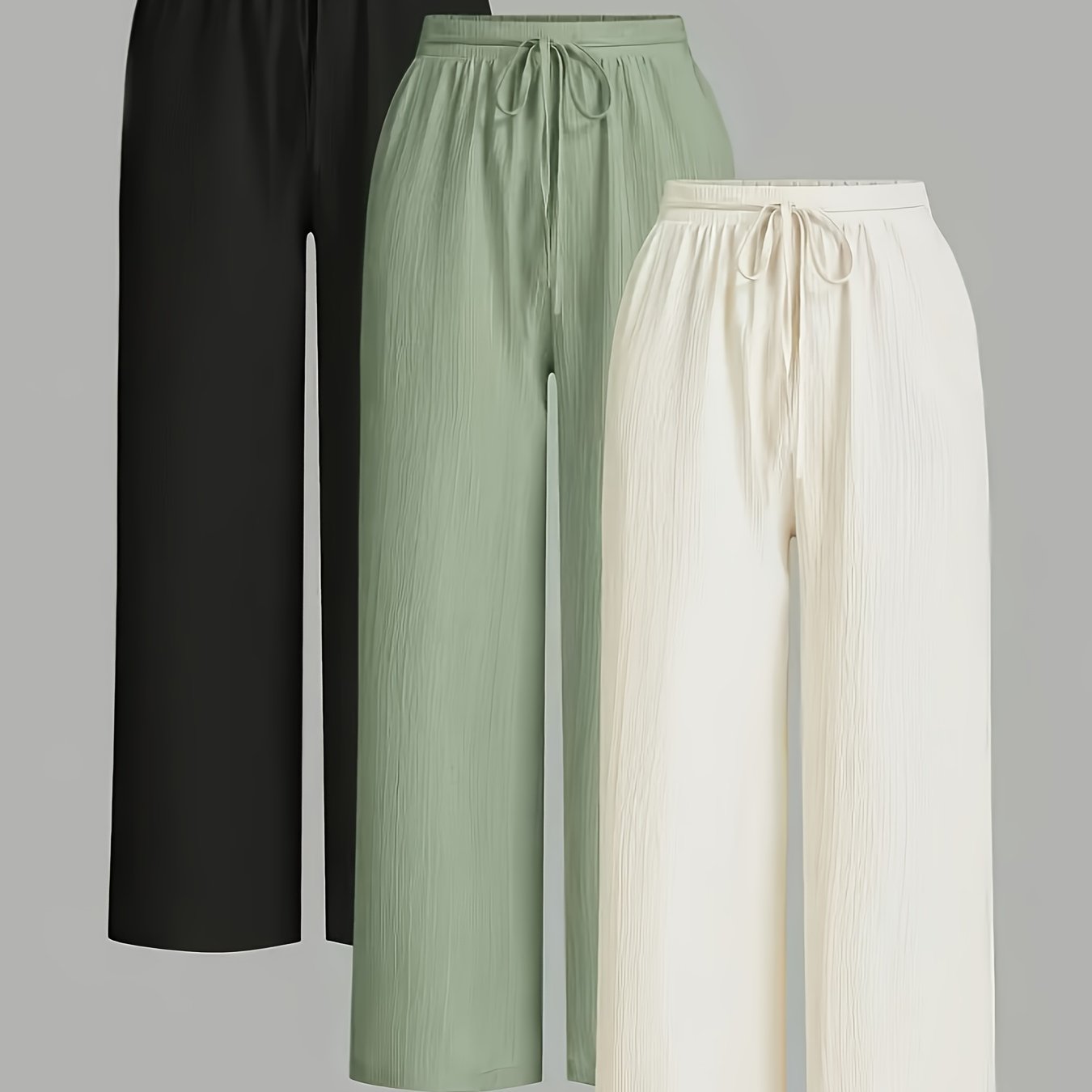 Plus Size 3-pack Fashion Solid Texture Drawstring Elegant Long Pants
