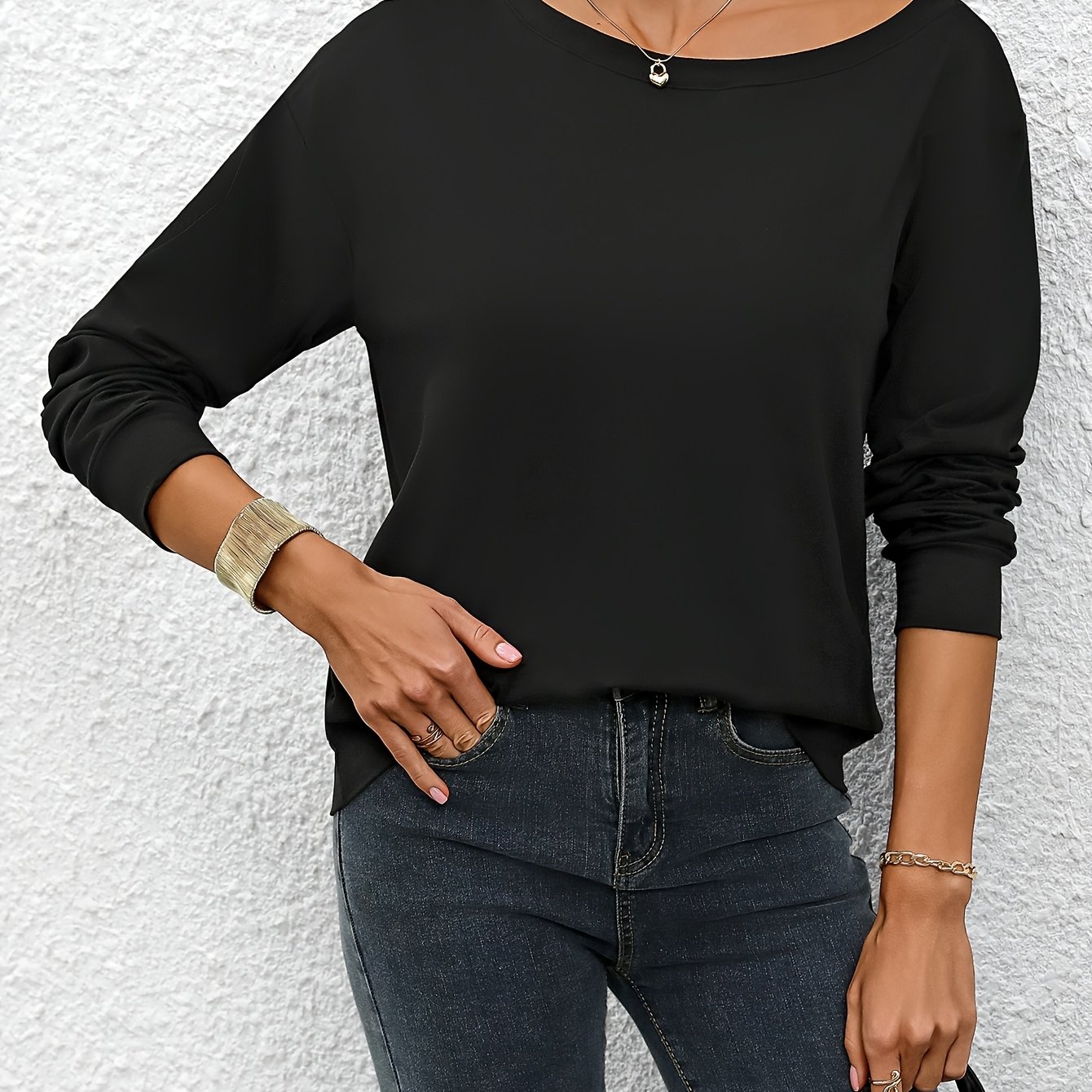 E-shop Einfarbiges One-Shoulder-Top, lässiges Langarm-Top für Frühling und Herbst, Damenbekleidung