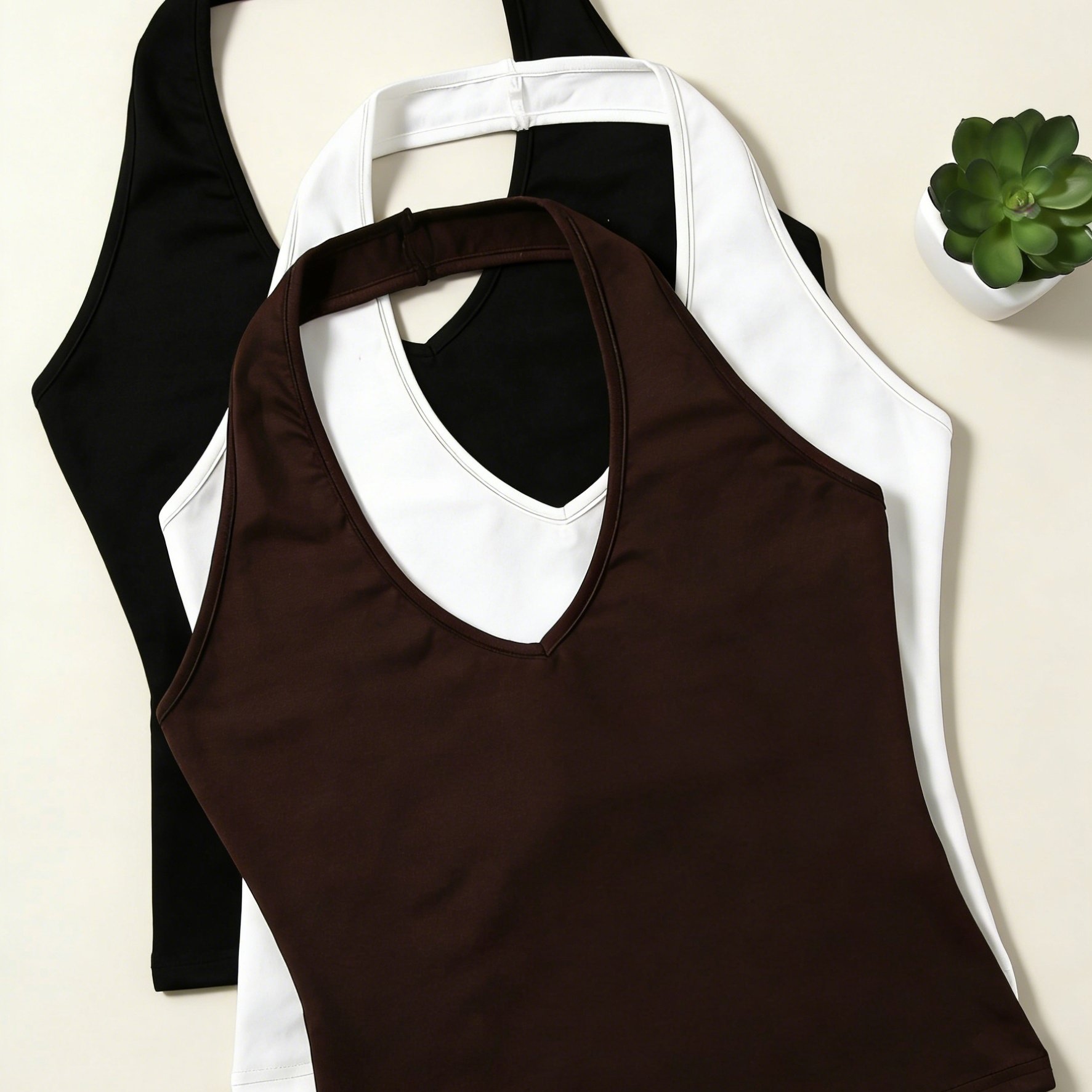 Women's Fashionable Elegant Casual Vest - Halter V-neck Vest Slim Fit Stretchy Close-fitting Daily Wear Base Layer Comfortable Temperament Versatile Easy High-end Basic Top