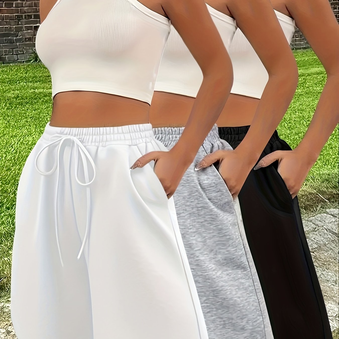 A Set Of 3 Solid Color Casual Shorts For , White, And Gray