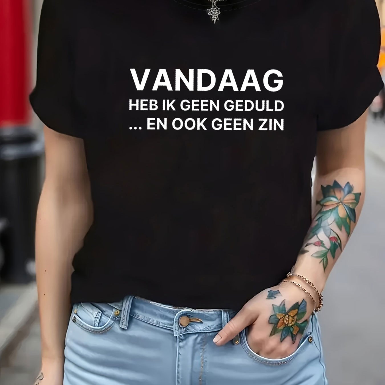 TEMU Dutch Today I Have No And No Mood Letter Print Women's T-shirt, Short Sleeve Crew Neck Casual Top For Summer & Spring, Women's Clothing
