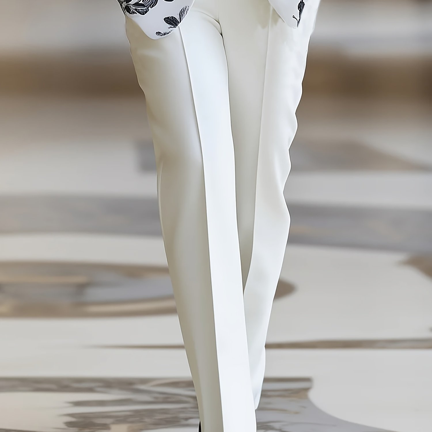 Elegant Casual Solid Color Women's Suit Trousers, Button Zipper Half Elastic Bottoms, Suitable For