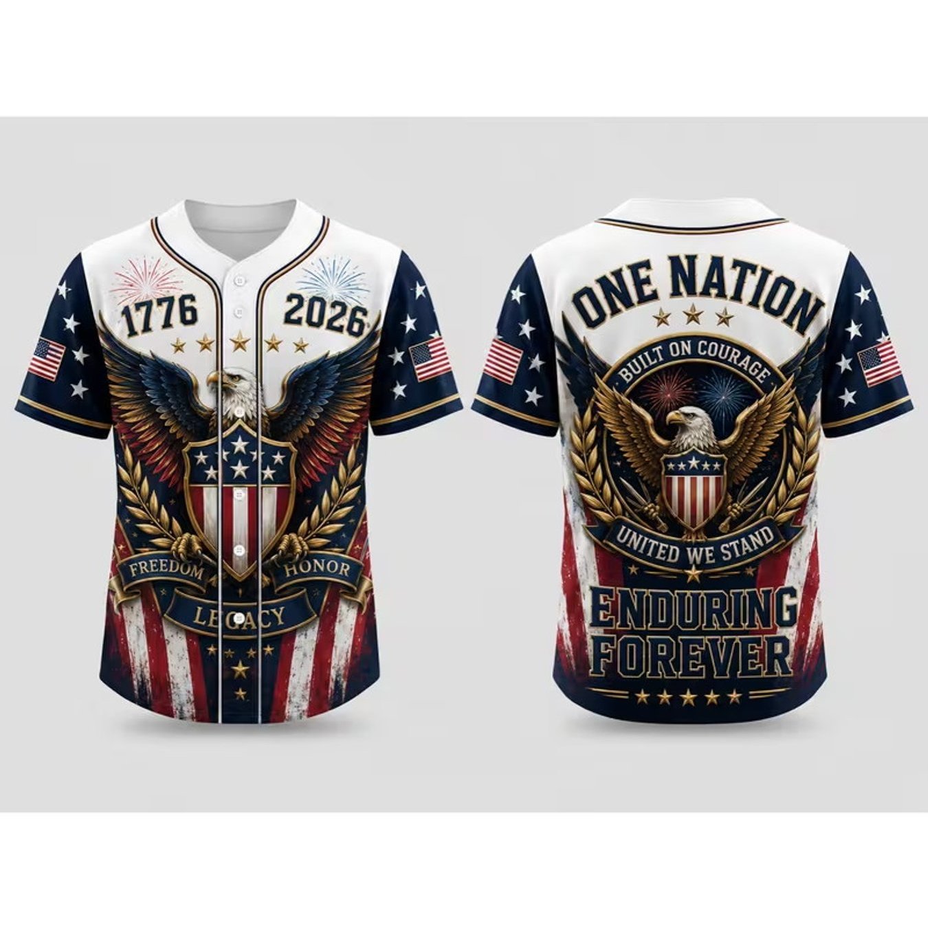 Men's Fashion Casual Trendy Us Patriotic Graphic Baseball Jersey With Bald Eagle 1776 2026 Patriotic Design Adult Men Holiday Gift Casual Wear