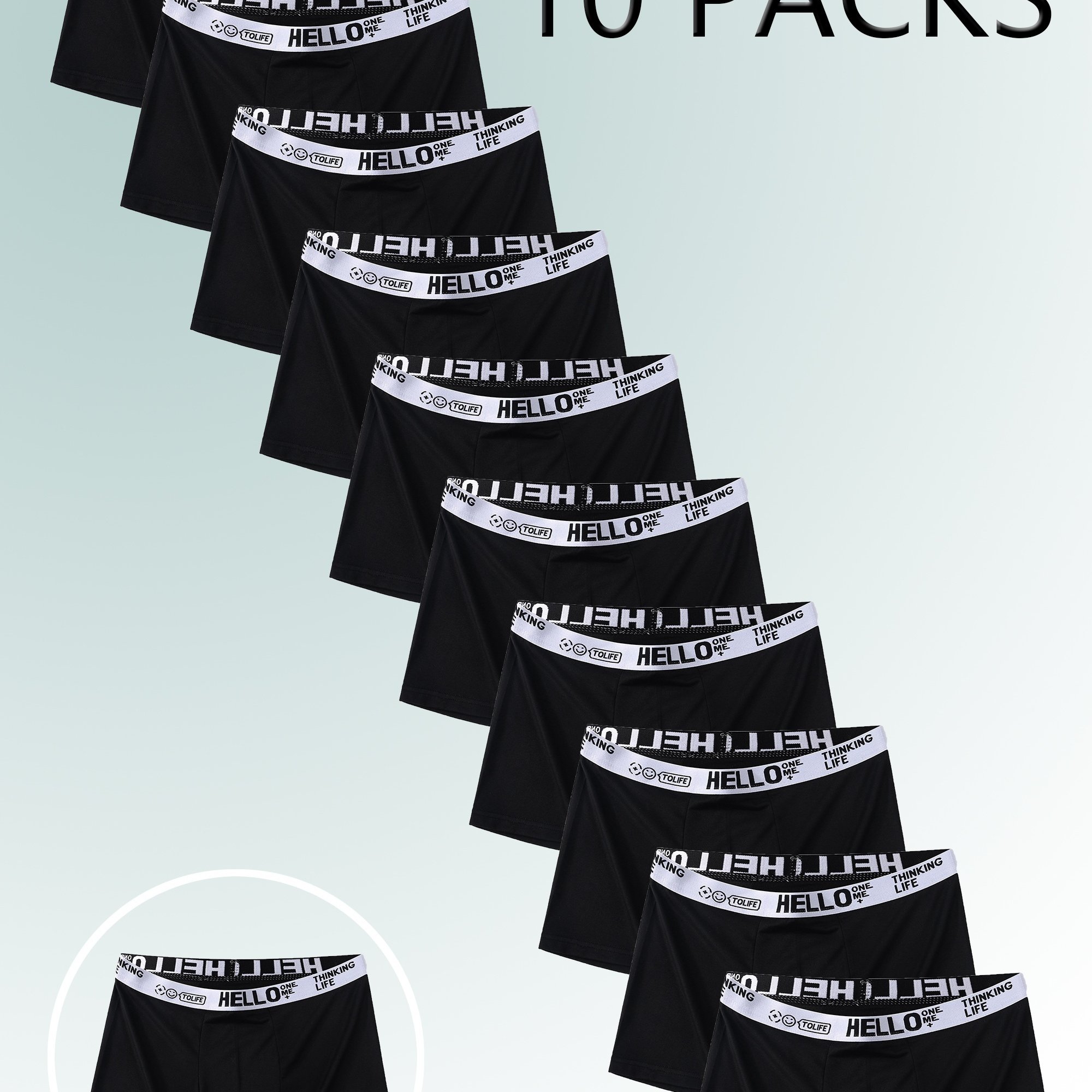 10pcs Black 'hello' Men's Boxy Underwear, Fashionable Underwear, Version Without Meat, Elastic Sports Shorts, Men's Casual Underwear Daily Bottoms