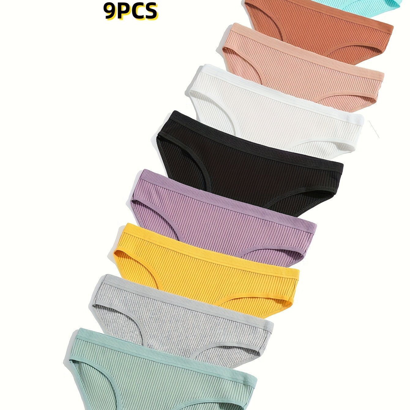 Image of 9pcs New Threaded Solid Color Comfortable Breathable Double-layer Gusset Women's Panties