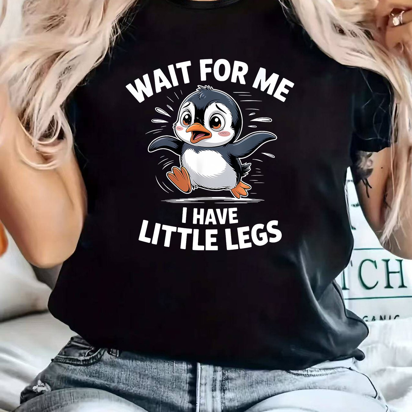 TEMU Plus Size - 0xl-8xl Plus Size Women's Casual Round Neck Short Sleeve T-shirt With " I Have Little Legs" Text, Multicolor Cartoon Penguin