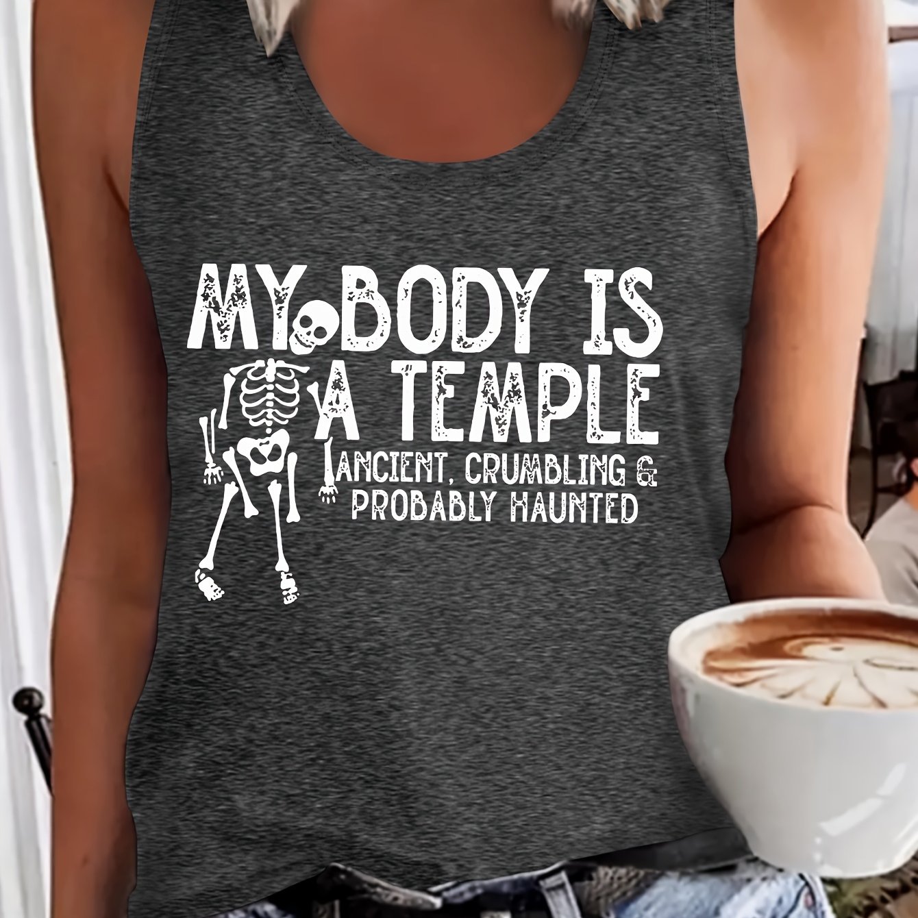 TEMU Letter Print Tank Top, Sleeveless Casual Top For Summer & Spring, Women's Clothing