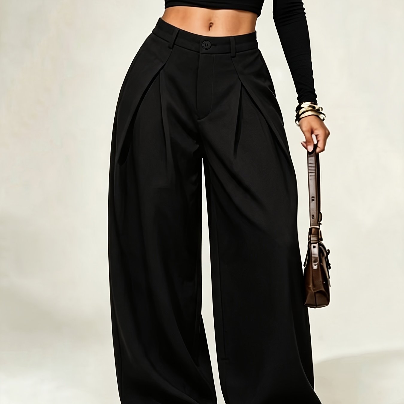 TEMU Pantalones de mujer de cintura y pierna ancha - Pantalones de color liso con bolsillos y cintura cómoda, de ajuste holgado para uso casual y