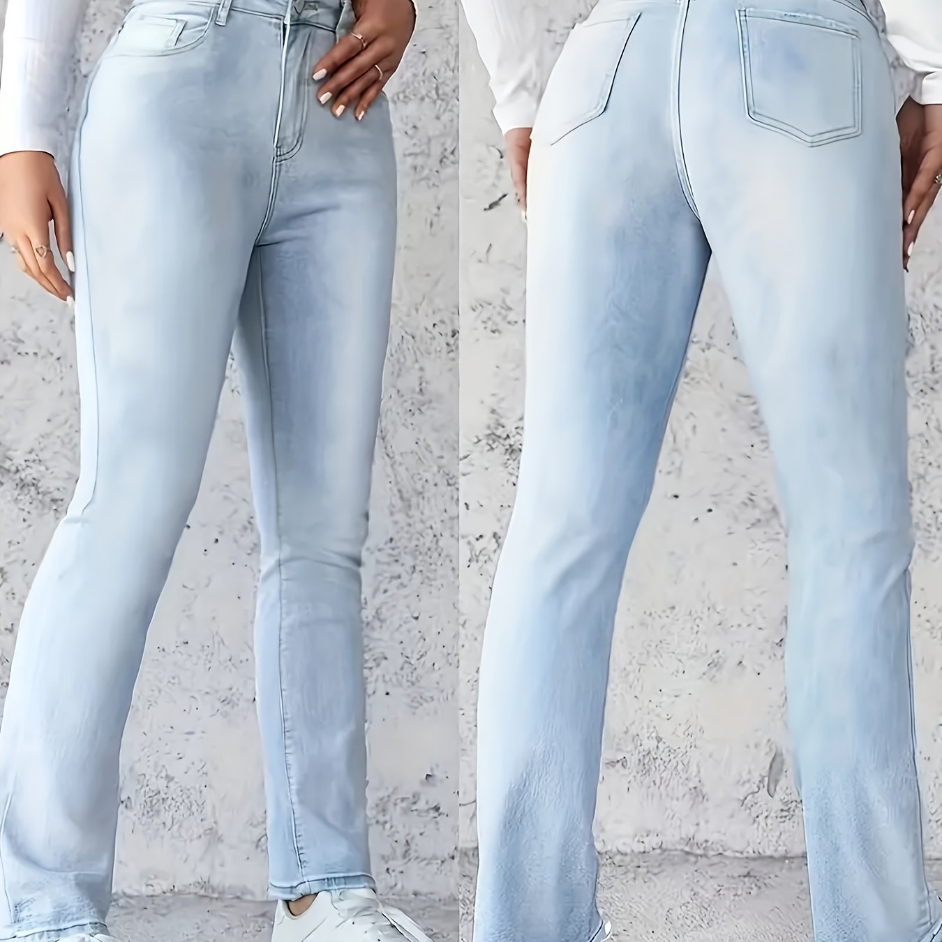 TEMU Women's High-waisted Skinny Jeans - , Elastic Texture, Zipper Fly, Tote Bag, Casual All Season Wear, Casual Wear | Skinny Jeans | Zipper Fly