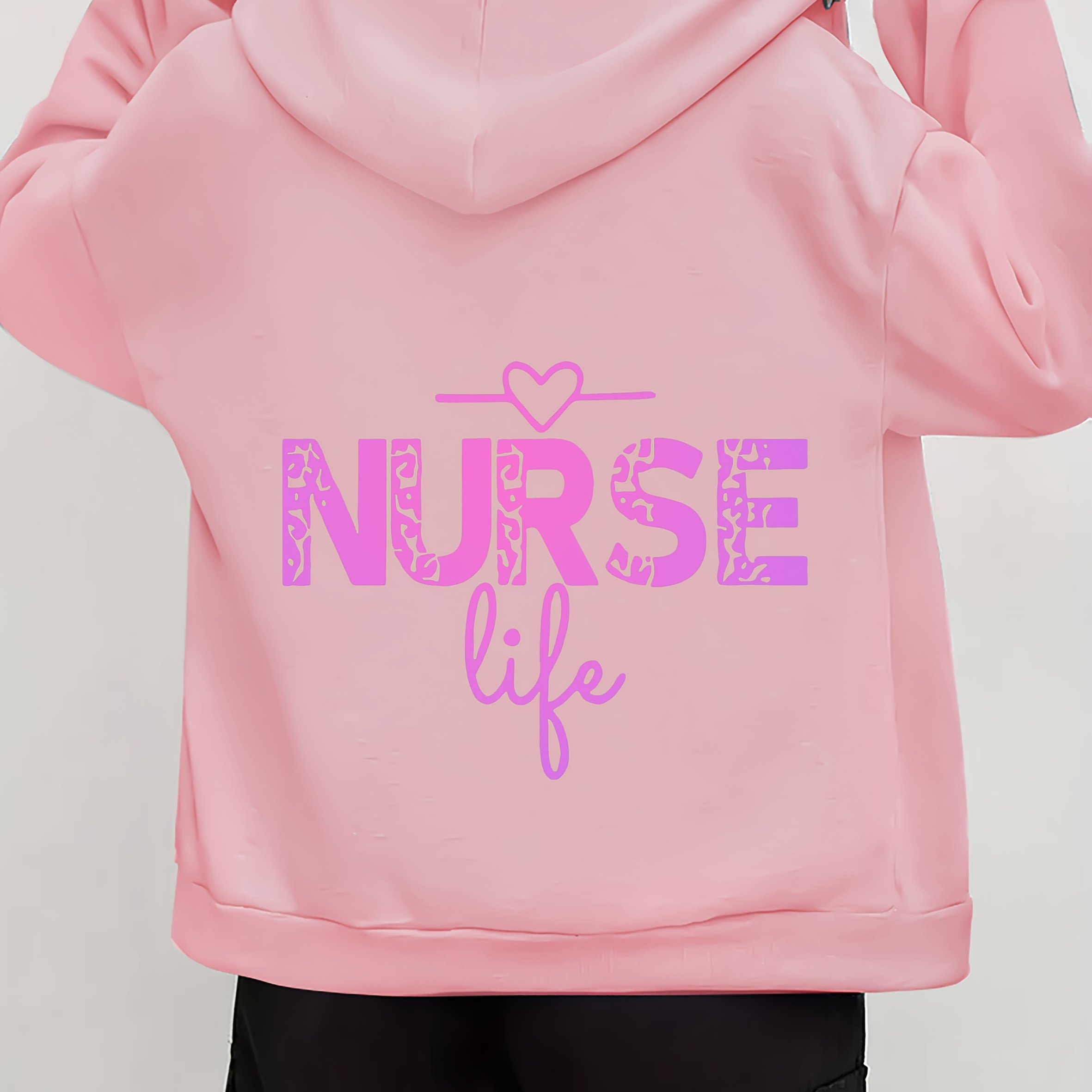 TEMU Nurse Life Alphabet Print Women's Long Sleeved Zipper Casual Jacket Hoodie Sweatshirt For , Polyester Slightly Stretchy, Women's Clothing