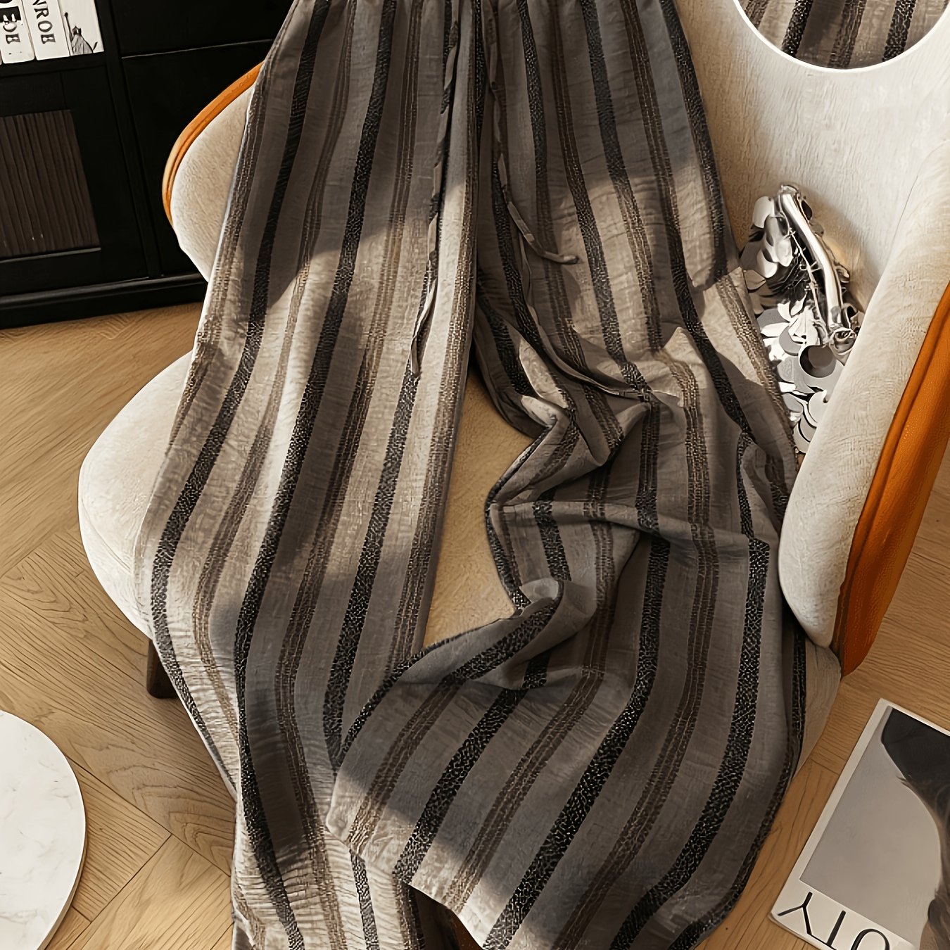 TEMU Women's Loose-fit Casual New Style Elastic Waist Long Pants, Thin Versatile Striped Spring/summer Sweatpants