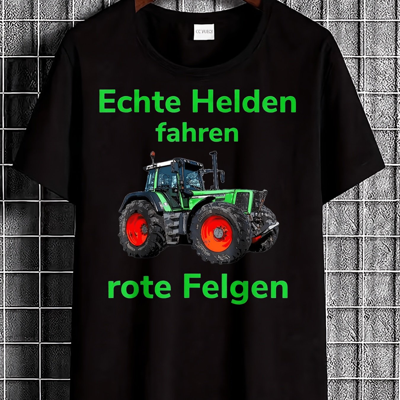 Image of Men' With & German " Drive Red Rims" - Suitable For Farming Fans, Agricultural Laborers, Casual Round Neck Tee, Machine Washable, Wear For Tractor & Farming Gifts