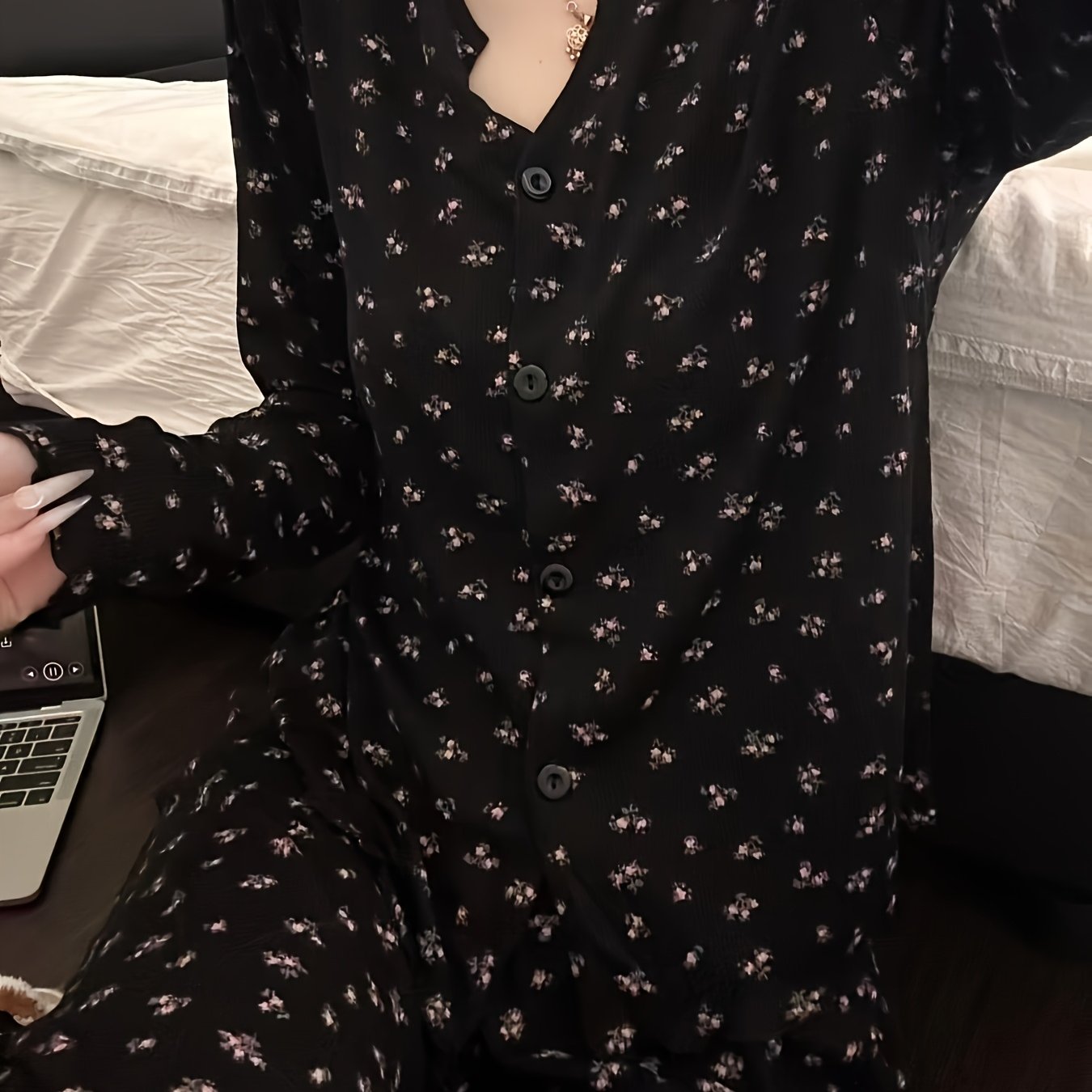 TEMU Japanese-style Sweet And Lazy Floral Print Pajama Set For Women, /autumn Long Sleeve Long Pants Homewear Sleepwear Set
