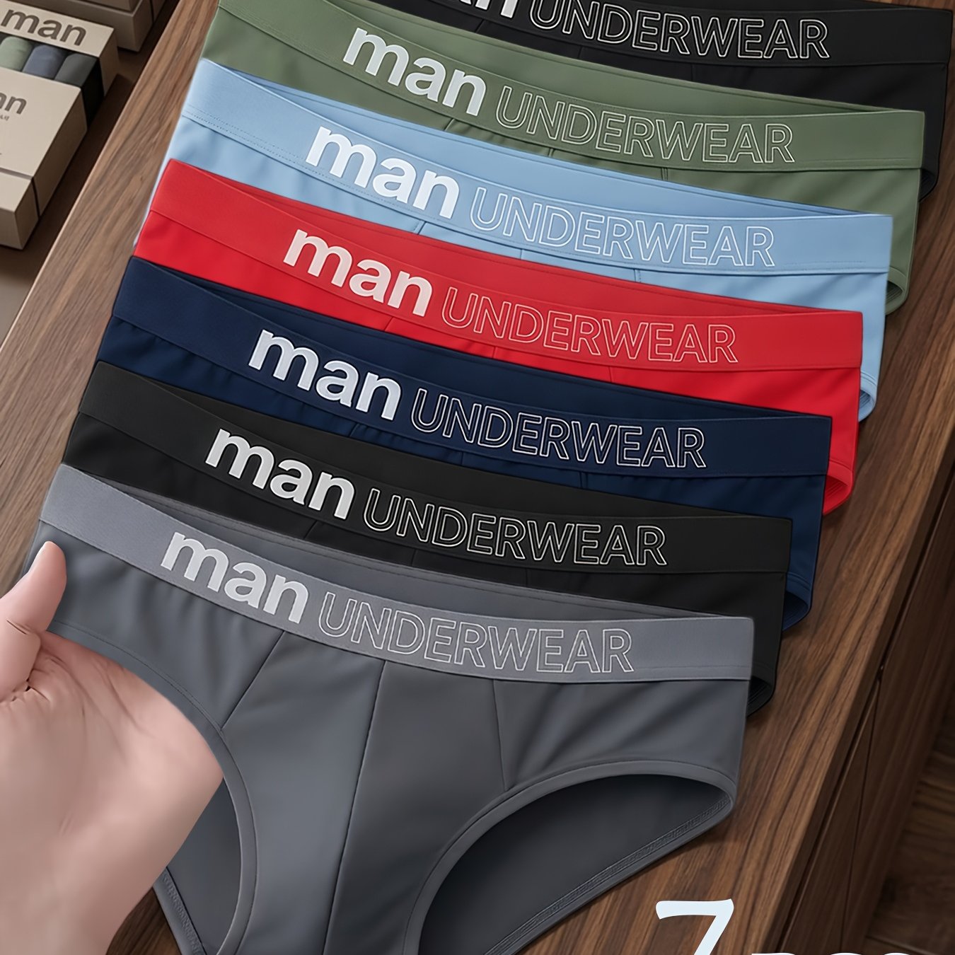 TEMU Brovanic Random 7pcs Set Of Men's Briefs, Simple Solid Color With Letter Waistband, Comfortable And Breathable, Trendy And Fashionable, Suitable