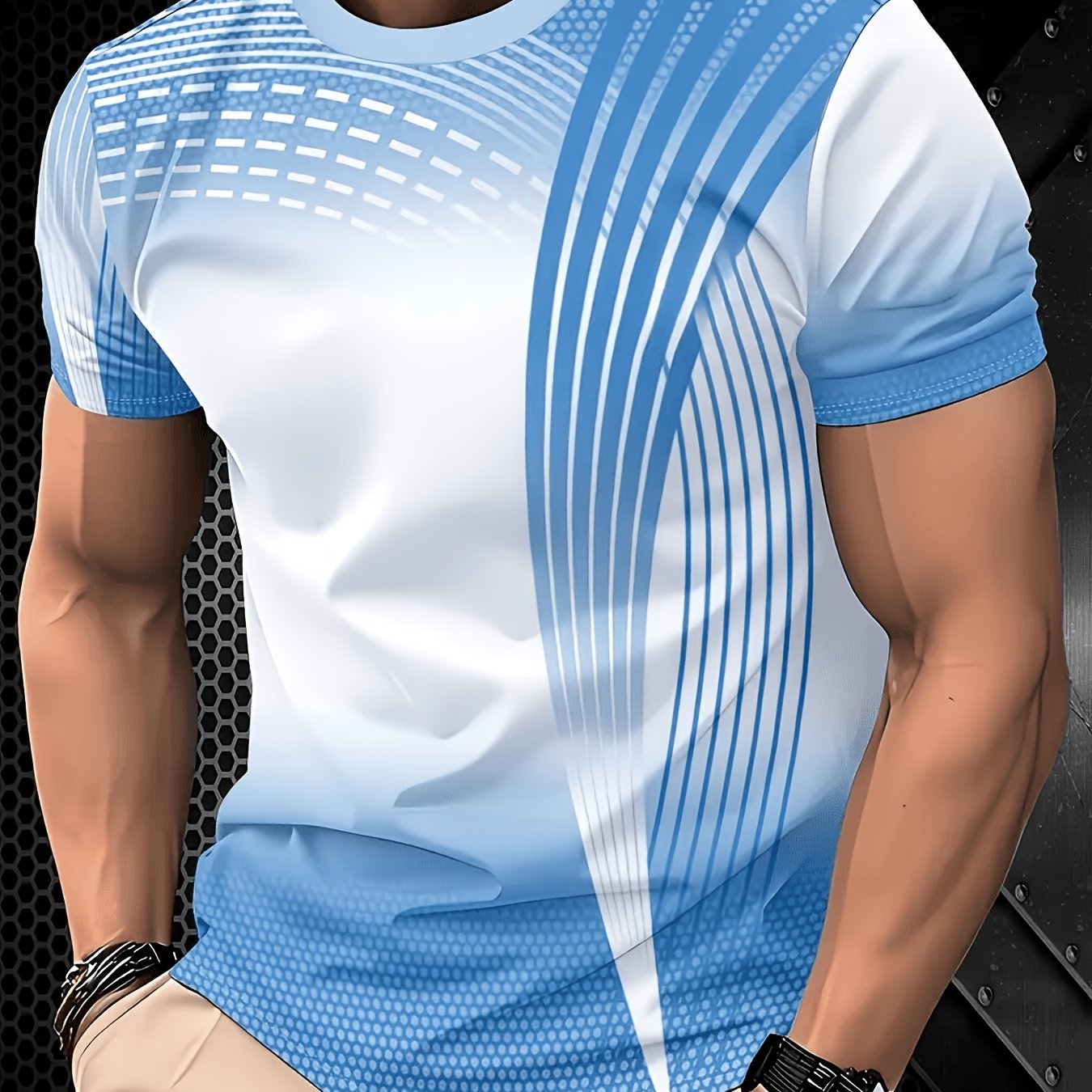 TEMU T-shirt à manches courtes pour homme, décontracté et décontracté professionnel, à motif imprimé [non texturé] - Polyester respirant, coupe