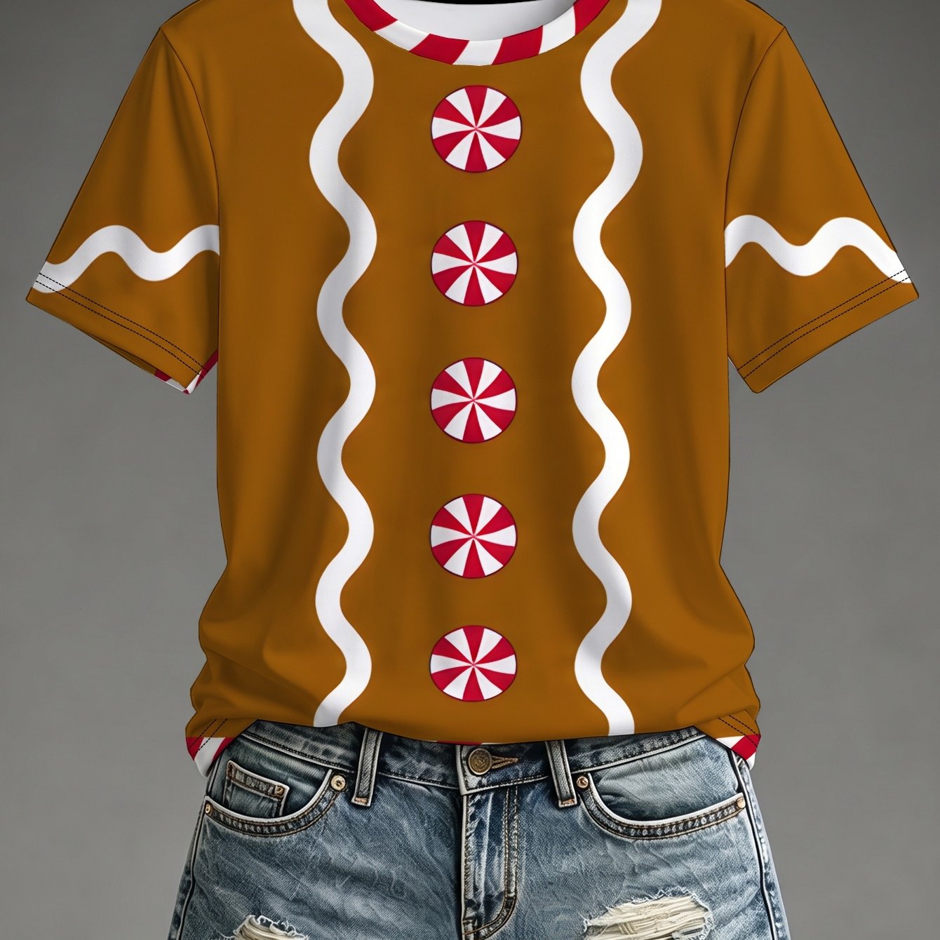 TEMU Gingerbread Peppermint 2d Women S Casual Short Sleeve T-shirt Printed Design - Not Textured/embroidery/sequins