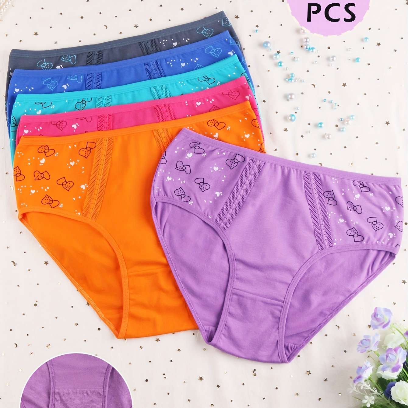 Image of 6pcs High-waist Printed Underwear, Comfortable Breathable Elastic Close-fitting Underwear, Women' Panties