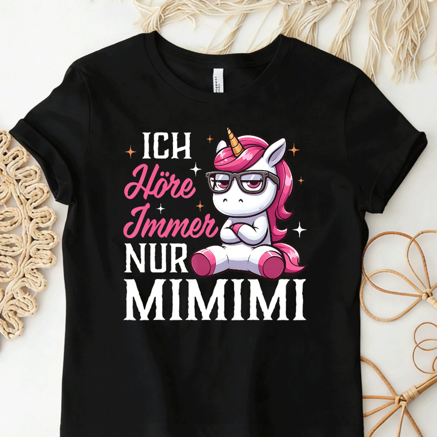 Image of Plus Size T-shirt With Text 'ich Hoerre Immer Nur Heulsuse Heul Doch Einhorn[german, Black For Men Women Unisex Funny T-shirt, 180g Big And Tall