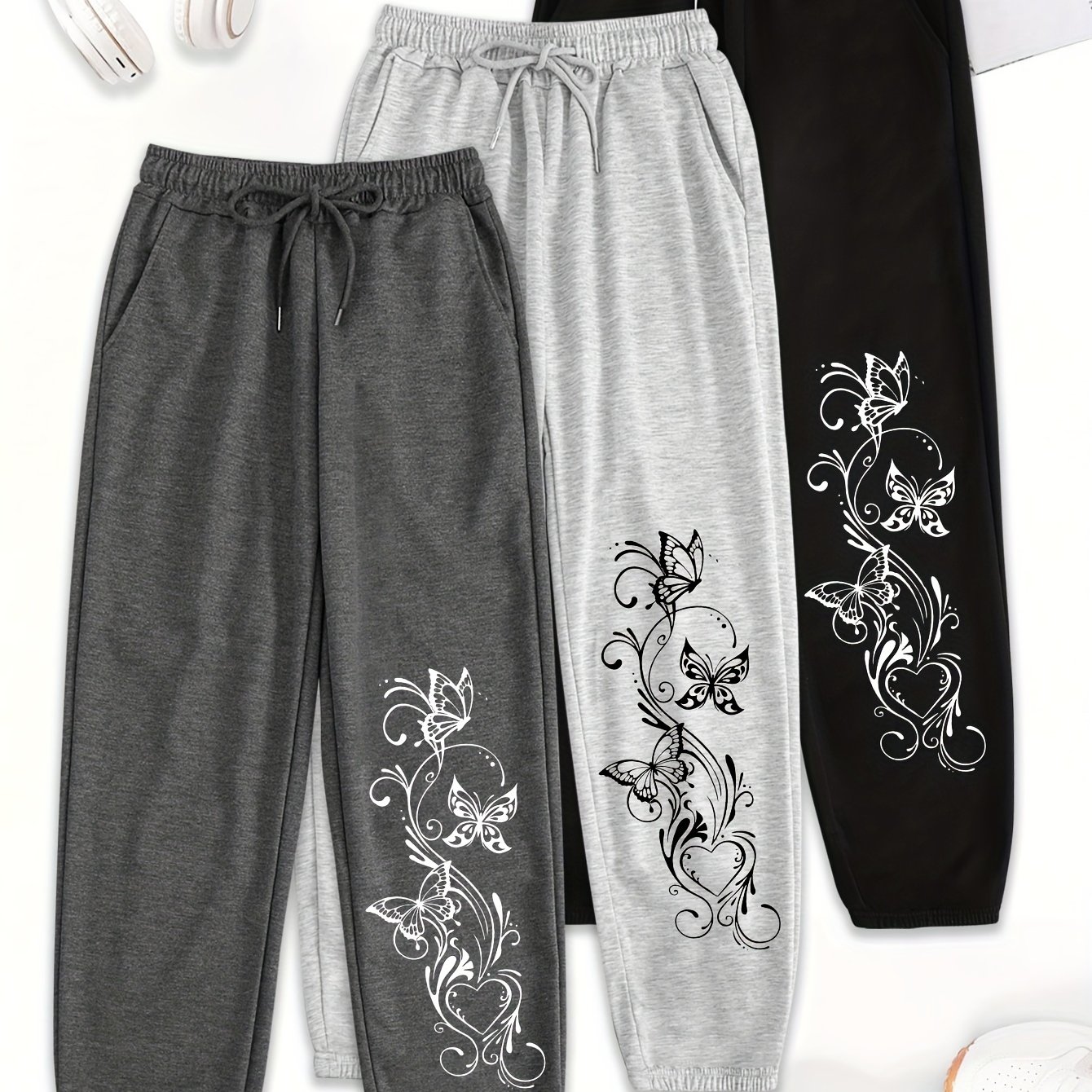 TEMU 3pcs Letter Print Pants, Elastic Waist Casual Trousers, Women's Clothing