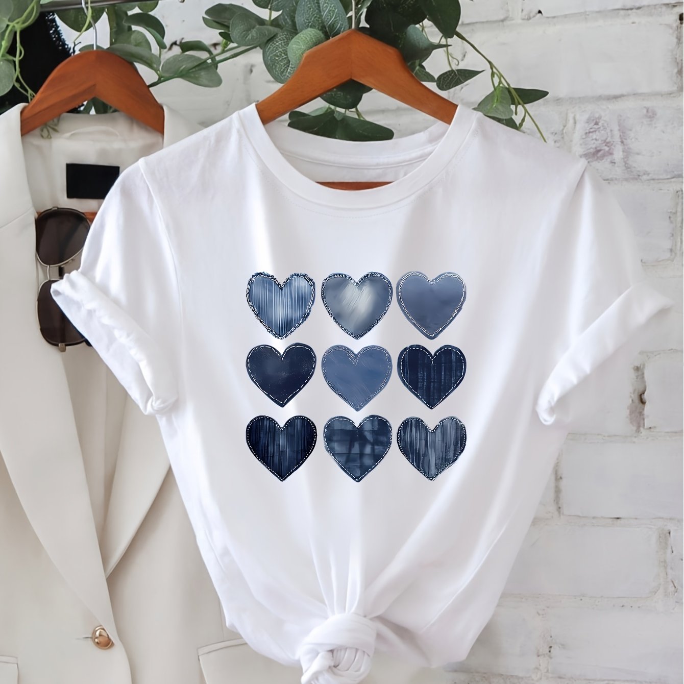 Image of 2026 Spring/summer New Women's Round Neck Heart Print Fashion Cool Short Sleeve Summer Casual T-shirt Circle