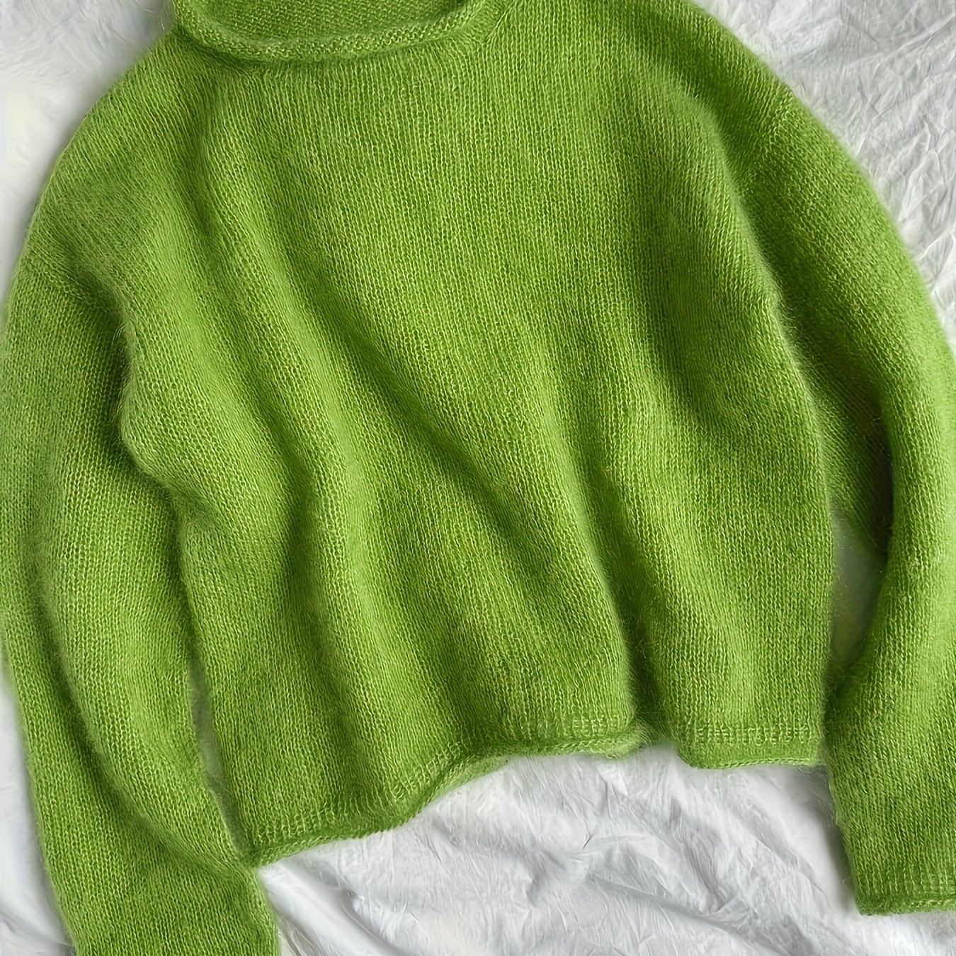 Elegant Ladies' Solid Color Long-sleeved Pullover, Rolled Round Neck Loose Casual Sweater