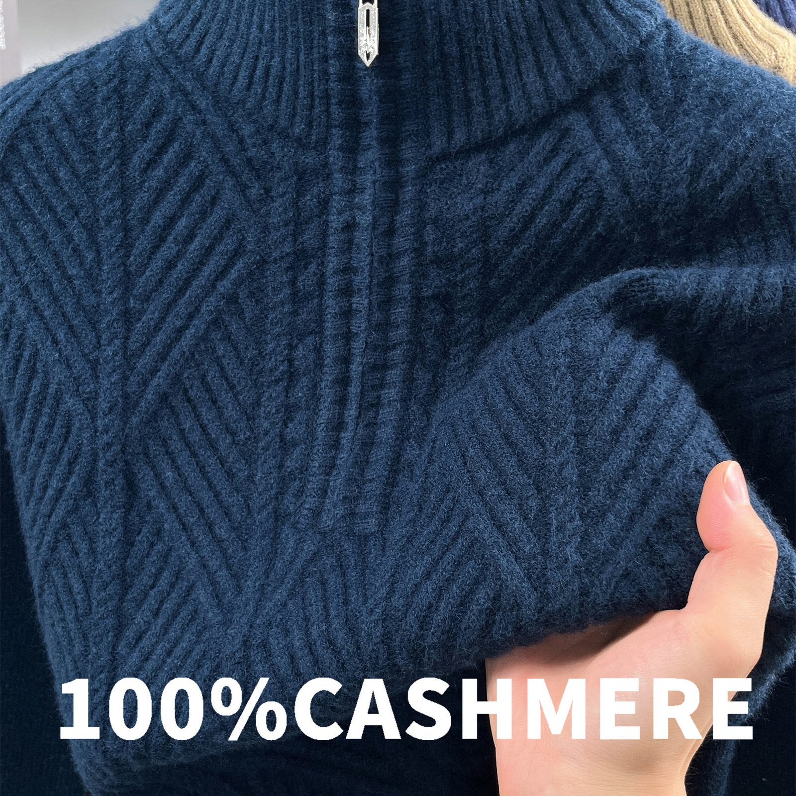 TEMU Tswx 100% Autumn Winter Knit 3d Solid Color Thickened Zipper Half-high Neck Sweater, Basic Pullover Sweater For Men, Men's Fashion Knit Long