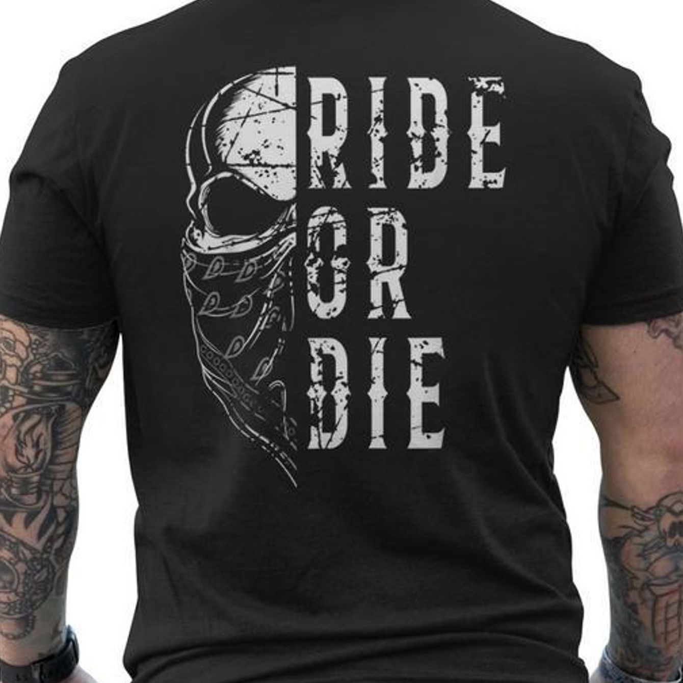 Men's Ride Die Motorcycle Back Print T-shirt - Black Tee With Back Graphic, Soft Comfortable Casual Streetwear For Motorcycle Riding, Unisex Collectible Apparel, Wear For Enthusiasts, Plus Size