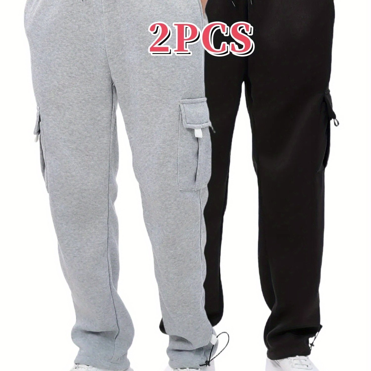 TEMU 2pcs Men's Multi-pocket Casual Trousers Cargo Pants Fleece Joggers Trendy Retro Casual Ankle-cinching Long Pants, Autumn/winter Essentials
