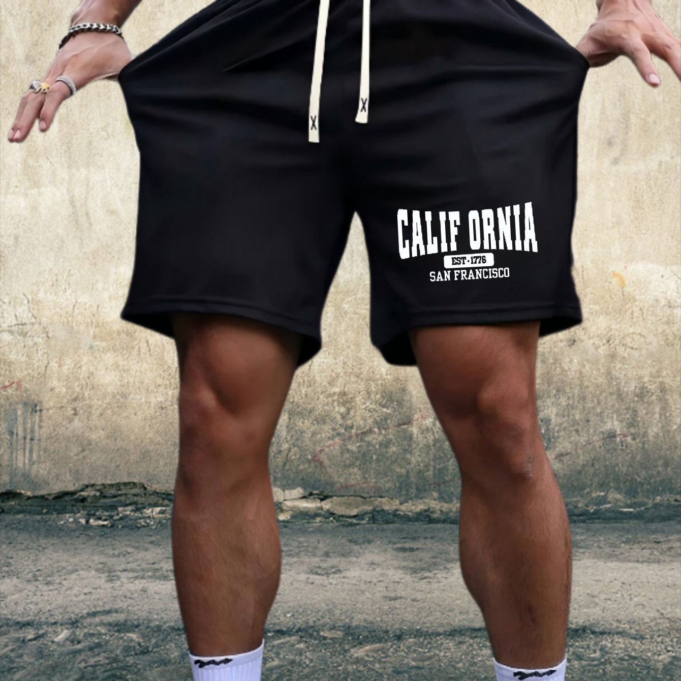 TEMU Men's California San Francisco Graphic Shorts - Breathable Quick-dry Fabric, Elastic Drawstring Waist, Mid-rise Regular Fit For Summer Outdoor