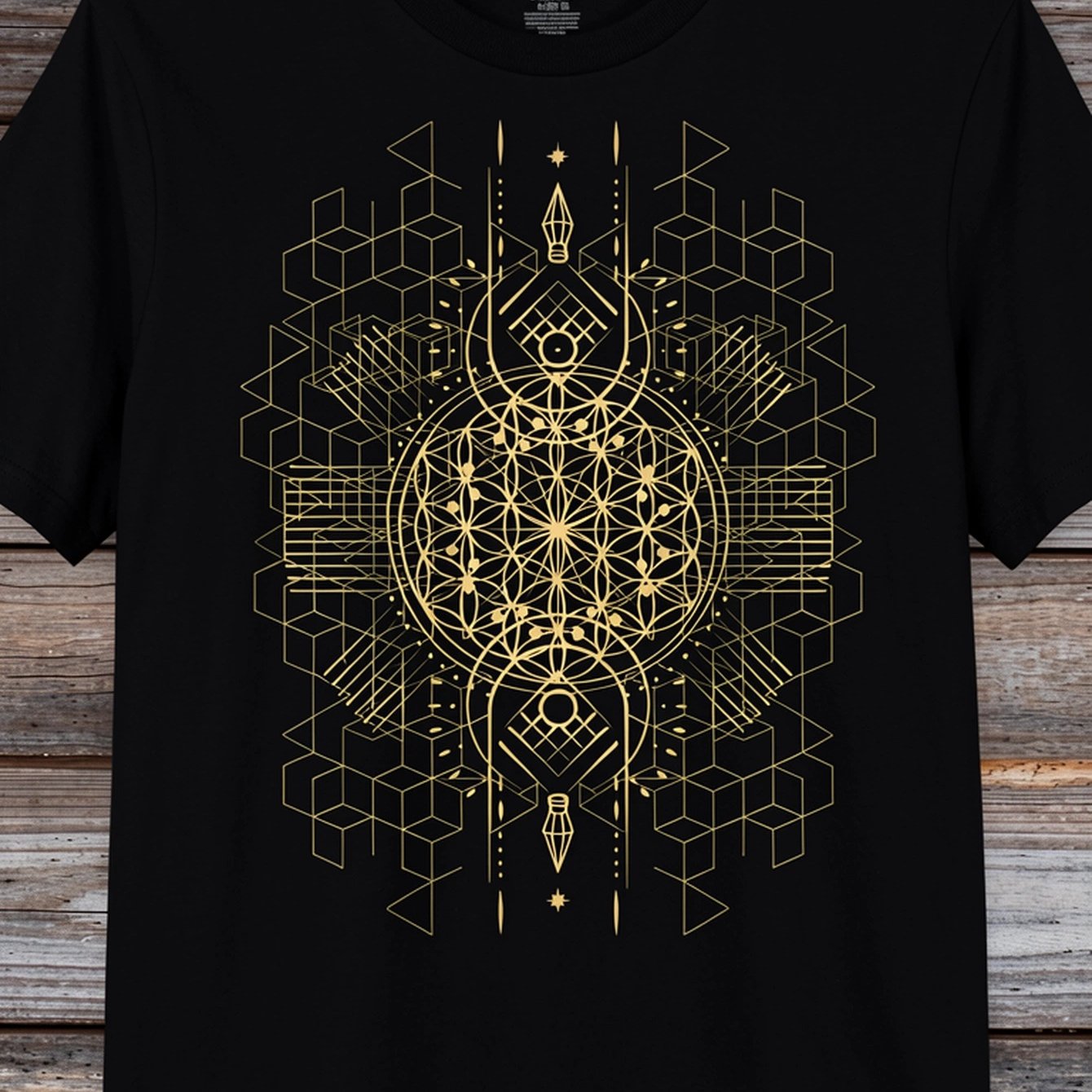 Image of Men's & Flower Of Life - Hippie Tribal Print Round Neck Breathable Casual Shirt Suitable For Goa Psy Festival Wear,, Meditation, Everyday Outfits - Machine Washable