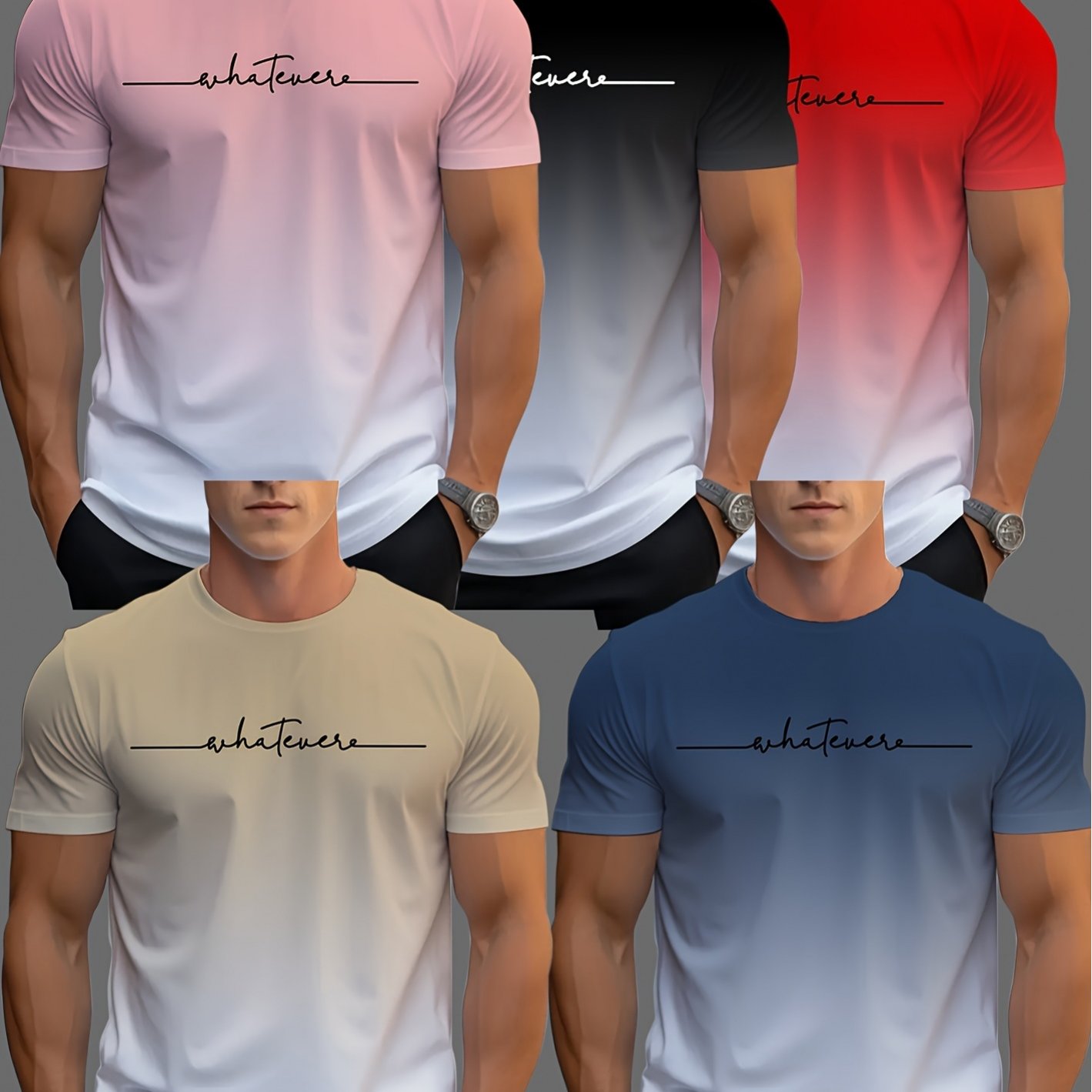 TEMU 5pcs Gradient Refreshing Novelty Quick-dry Men' T-shirt