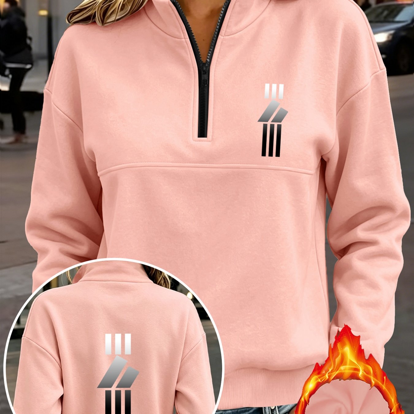 TEMU 1pc Fashion Printed Half-zipper Sweatshirt Easy Comfortable Warm Versatile Daily Wear New Y2k Women's Athletic Wear Fleece Comfortable Top