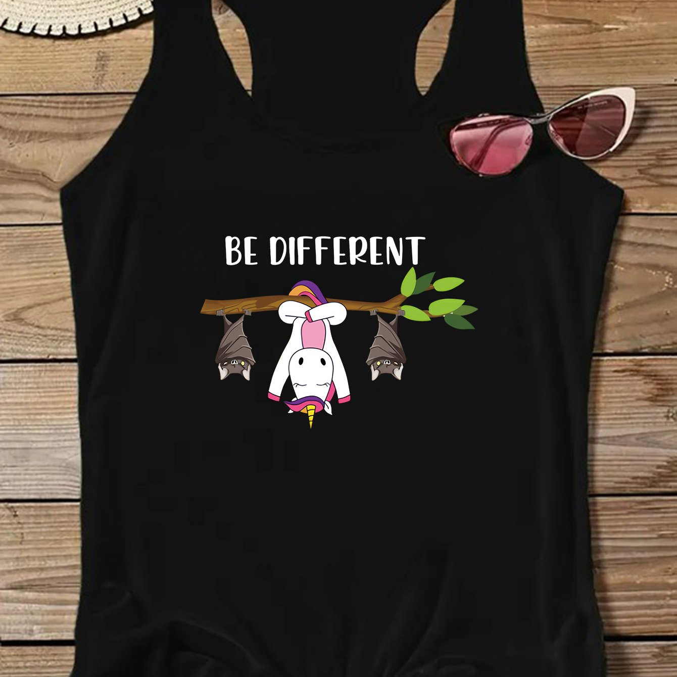 TEMU Women's Sleeveless Bat Wing Unicorn Top - Quirky Hanging Bat & Unicorn Print Summer Blouse, Lightweight Breathable Sleeveless Shirt, Machine